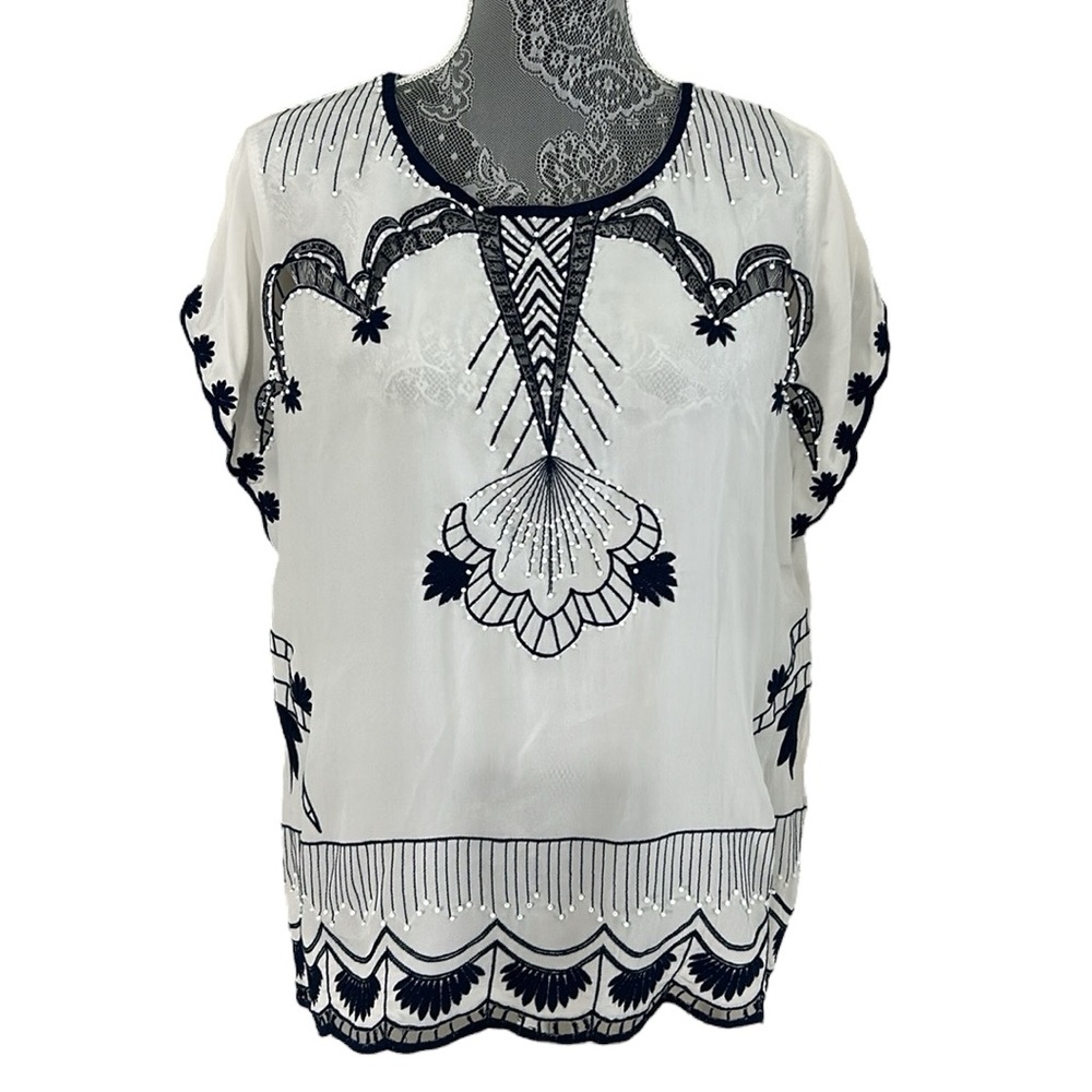 Nanette Lepore Size Large 100% silk beaded and embroidered blouse. New with tags